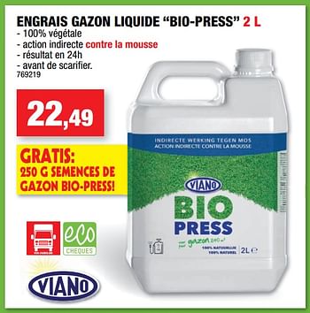 Promotions Engrais gazon liquide bio-press - Viano - Valide de 20/03/2019 à 31/03/2019 chez Hubo