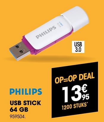 Promoties Philips usb stick 64 gb - Philips - Geldig van 28/03/2019 tot 11/04/2019 bij Electro Depot