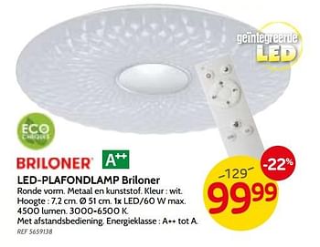 Promoties Led-plafondlamp briloner - Briloner - Geldig van 02/04/2019 tot 22/04/2019 bij BricoPlanit