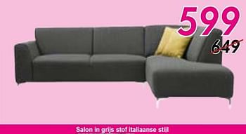 Promoties Salon in grijs stof italiaanse stijl - Huismerk - Belga Meubelen - Geldig van 25/03/2019 tot 08/04/2019 bij Belga Meubelen