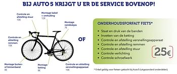 Promoties Onderhoudsforfait fiets - Huismerk - Auto 5  - Geldig van 27/03/2019 tot 27/06/2019 bij Auto 5
