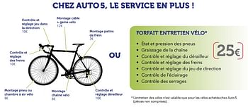Promotions Forfait entretien vélo - Produit maison - Auto 5  - Valide de 27/03/2019 à 27/06/2019 chez Auto 5