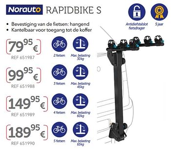Promoties Hangende trekhaakfietsdragers rapidbike - Norauto - Geldig van 27/03/2019 tot 30/09/2019 bij Auto 5