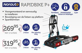 Promoties Trekhaakfietsdragers op platform rapidbike p+ - Norauto - Geldig van 27/03/2019 tot 30/09/2019 bij Auto 5