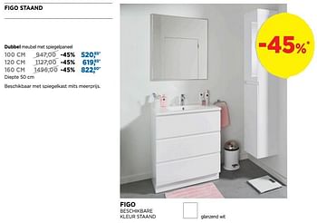Promoties Figo staand dubbel meubel met spiegelpaneel - Linie - Geldig van 01/04/2019 tot 28/04/2019 bij X2O