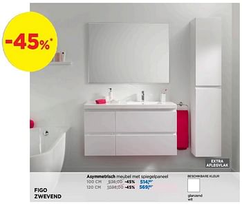 Promotions Figo zwevend asymmetrisch meubel met spiegelpaneel - Linie - Valide de 01/04/2019 à 28/04/2019 chez X2O