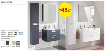 Promoties Sensa zwevend compact meubel met spiegelpaneel - Linie - Geldig van 01/04/2019 tot 28/04/2019 bij X2O