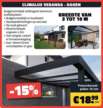 Promoties Climalux veranda - daken - Huismerk - Bouwcenter Frans Vlaeminck - Geldig van 01/04/2019 tot 30/04/2019 bij Bouwcenter Frans Vlaeminck