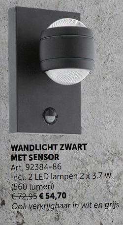 Promoties Wandlicht zwart met sensor - Huismerk - Zelfbouwmarkt - Geldig van 02/04/2019 tot 29/04/2019 bij Zelfbouwmarkt