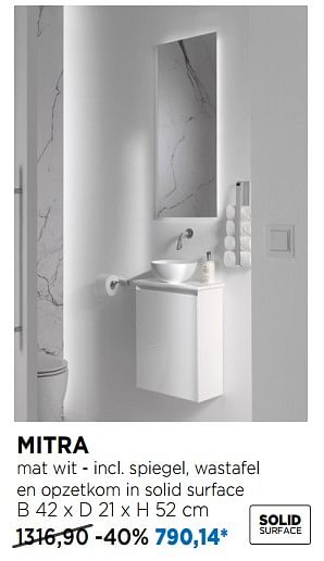 Promoties Mitra mat wit - incl. spiegel, wastafel en opzetkom in solid surface - Balmani - Geldig van 01/04/2019 tot 28/04/2019 bij X2O