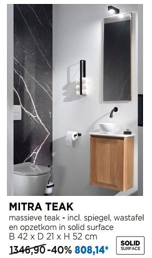 Promotions Mitra teak massieve teak - incl. spiegel, wastafel en opzetkom in solid surface - Balmani - Valide de 01/04/2019 à 28/04/2019 chez X2O