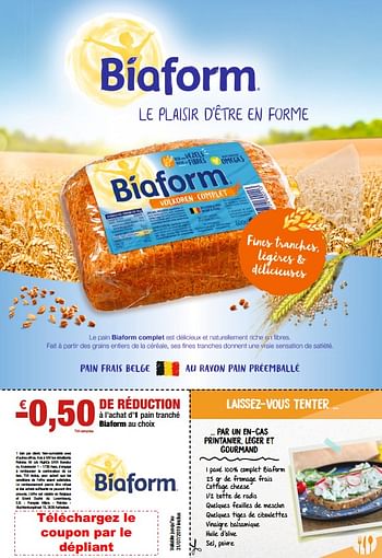 Promotions -0.50€ de réduction à l`achat d`1 pain tranché biaform - Biaform - Valide de 12/04/2019 à 09/05/2019 chez Brochure de marques