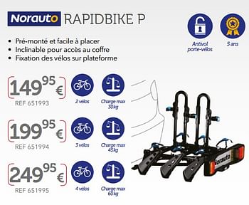 Promotions Porte-vélos d`attelage sur plateforme rapidbike p - Norauto - Valide de 27/03/2019 à 30/09/2019 chez Auto 5