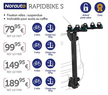 Promotions Porte-vélos d`attelage suspendu rapidbike s - Norauto - Valide de 27/03/2019 à 30/09/2019 chez Auto 5