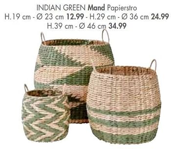 Promoties Indian green mand papierstro - Huismerk - Casa - Geldig van 25/03/2019 tot 28/04/2019 bij Casa