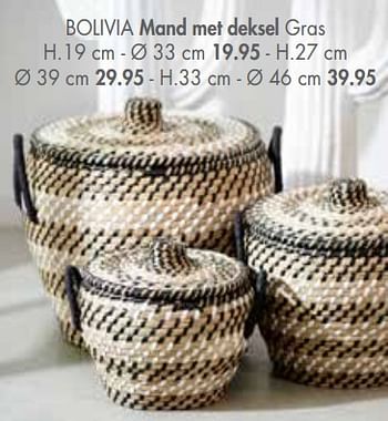 Promoties Bolivia mand met deksel gras - Huismerk - Casa - Geldig van 25/03/2019 tot 28/04/2019 bij Casa