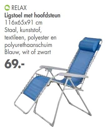 Promoties Relax ligstoel met hoofdsteun - Huismerk - Casa - Geldig van 25/03/2019 tot 28/04/2019 bij Casa