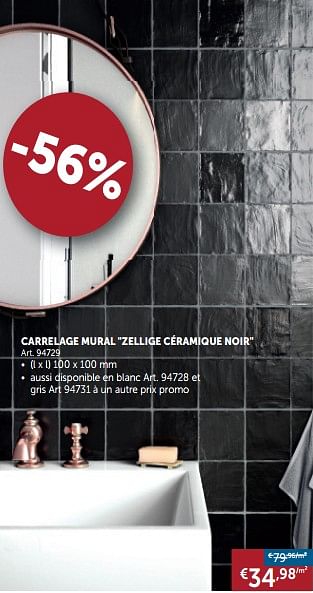 Promotions Carrelage mural zellige céramique noir - Produit maison - Zelfbouwmarkt - Valide de 02/04/2019 à 29/04/2019 chez Zelfbouwmarkt