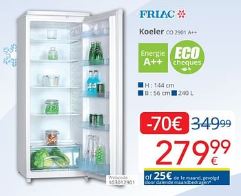 Promoties Friac koeler co 2901 a++ - Friac - Geldig van 01/04/2019 tot 30/04/2019 bij Eldi
