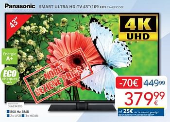 Promoties Panasonic smart ultra hd-tv 43``-109 cm tx-43fx550e - Panasonic - Geldig van 01/04/2019 tot 30/04/2019 bij Eldi