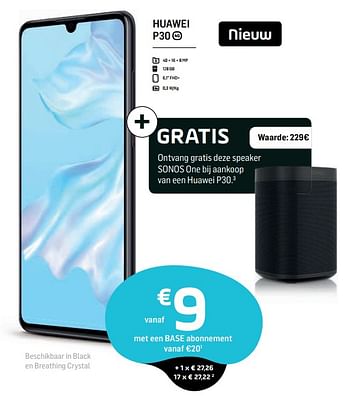 Promoties Huawei p30 - Huawei - Geldig van 01/04/2019 tot 06/05/2019 bij Base