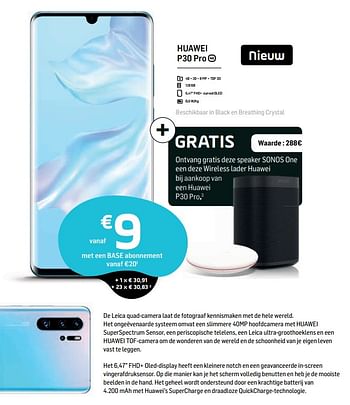 Promoties Huawei p30 pro - Huawei - Geldig van 01/04/2019 tot 06/05/2019 bij Base
