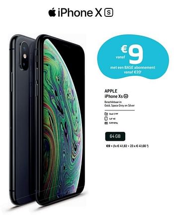 Promoties Apple iphone xs 64 gb - Apple - Geldig van 01/04/2019 tot 06/05/2019 bij Base