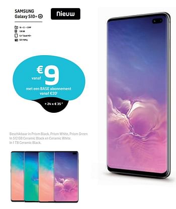 Promoties Samsung galaxy s10+ - Samsung - Geldig van 01/04/2019 tot 06/05/2019 bij Base