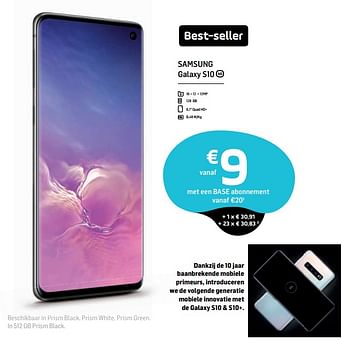 Promotions Samsung galaxy s10 - Samsung - Valide de 01/04/2019 à 06/05/2019 chez Base