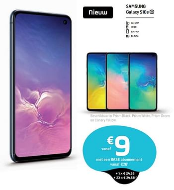 Promotions Samsung galaxy s10e - Samsung - Valide de 01/04/2019 à 06/05/2019 chez Base