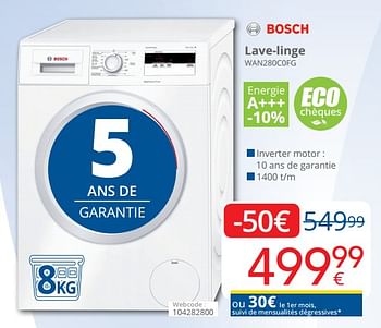 Promotions Bosch lave-linge wan280c0fg - Bosch - Valide de 01/04/2019 à 30/04/2019 chez Eldi