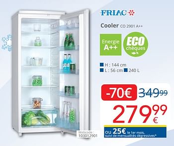 Promotions Friac cooler co 2901 a++ - Friac - Valide de 01/04/2019 à 30/04/2019 chez Eldi