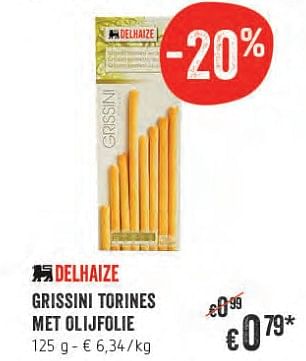 Promoties Grissini tonnes met olijfolie - Huismerk - Delhaize - Geldig van 28/03/2019 tot 24/04/2019 bij Delhaize