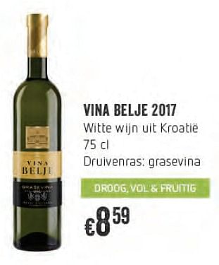 Promoties Vina belje 2017 witte wijn uit kroatië - Witte wijnen - Geldig van 28/03/2019 tot 24/04/2019 bij Delhaize