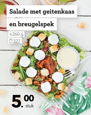 Promoties Salade met geitenkaas en breugelspek - Huismerk - Buurtslagers - Geldig van 23/03/2019 tot 23/05/2019 bij Buurtslagers