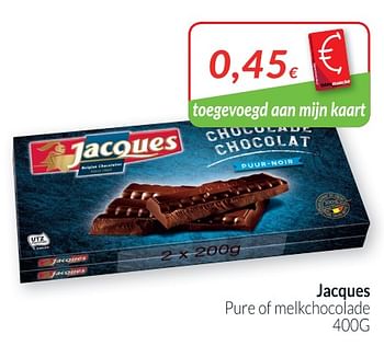 Promotions Jacques pure of melkchocolade - Jacques - Valide de 01/04/2019 à 30/04/2019 chez Intermarche