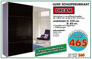 Promoties Luxe schuifdeurkast - Dream - Geldig van 01/04/2019 tot 30/04/2019 bij Emdecor