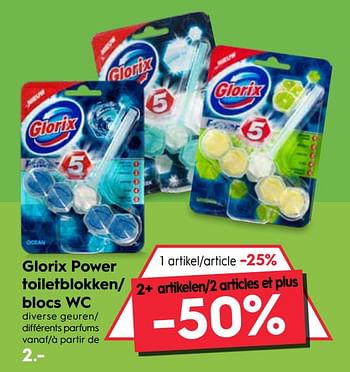 Promoties Glorix power toiletblokken- blocs wc - Glorix - Geldig van 03/04/2019 tot 16/04/2019 bij Blokker