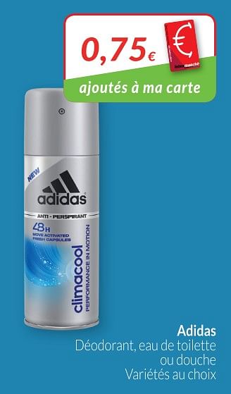 Promotions Adidas déodorant, eau de toilette ou douche - Adidas - Valide de 01/04/2019 à 30/04/2019 chez Intermarche