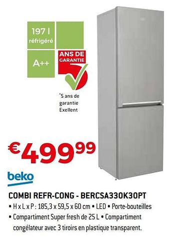 Promoties Beko combi refr-cong - bercsa330k30pt - Beko - Geldig van 01/04/2019 tot 30/04/2019 bij Exellent