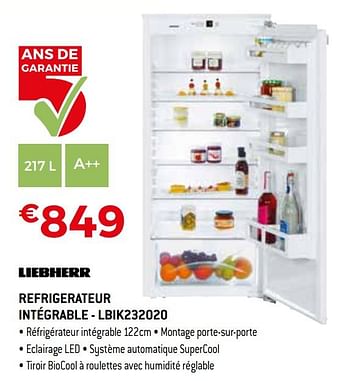 Promotions Liebherr refrigerateur intégrable - lbik232020 - Liebherr - Valide de 01/04/2019 à 30/04/2019 chez Exellent