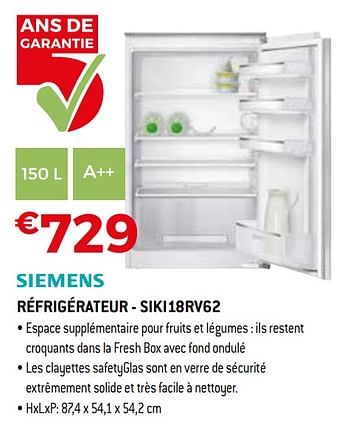 Promotions Siemens réfrigérateur - siki18rv62 - Siemens - Valide de 01/04/2019 à 30/04/2019 chez Exellent