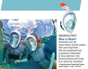 Promoties Snorkelmasker easybreath subea - Subea - Geldig van 24/03/2019 tot 24/09/2019 bij Decathlon