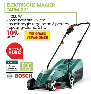 Promoties Bosch elektrische maaier arm 32 - Bosch - Geldig van 01/04/2019 tot 30/06/2019 bij Hubo