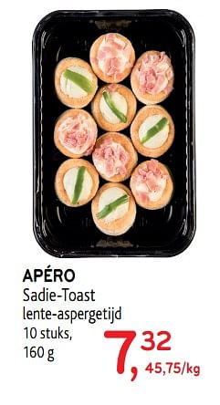 Promoties Apéro sadie-toast lente-aspergetijd - Huismerk - Alvo - Geldig van 10/04/2019 tot 23/04/2019 bij Alvo