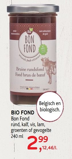 Promoties Bio fond bon fond rund, kalf, vis, lam, groenten of gevogelte - Huismerk - Alvo - Geldig van 10/04/2019 tot 23/04/2019 bij Alvo