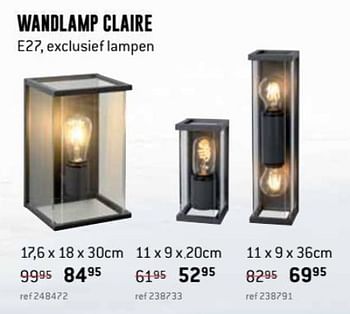 Promoties Wandlamp claire - Huismerk - Free Time - Geldig van 04/04/2019 tot 28/04/2019 bij Freetime