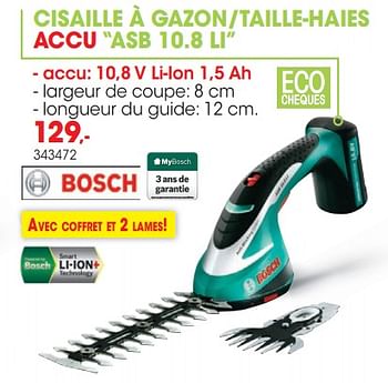 Promotions Bosch cisaille à gazon-taille-haies accu asb 10.8 li - Bosch - Valide de 01/04/2019 à 30/06/2019 chez Hubo