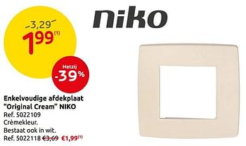 Promotions Enkelvoudige afdekplaat original cream niko - Niko - Valide de 17/04/2019 à 29/04/2019 chez Brico