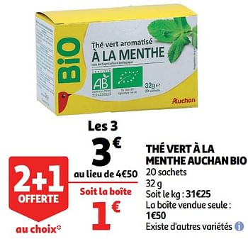 Promotions Thé vert à la menthe auchan bio - Produit Maison - Auchan Ronq - Valide de 10/04/2019 à 22/04/2019 chez Auchan Ronq